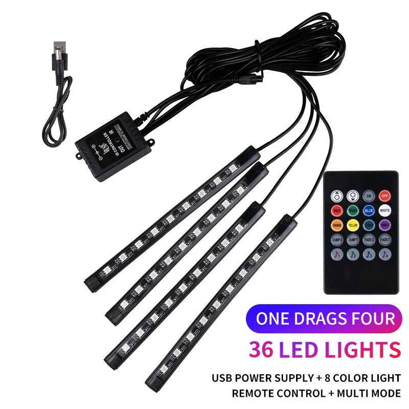 Neon LED Car Interior Ambient Foot Strip Light Kit Accessories RGB Backlight Remote - Maxwell shop