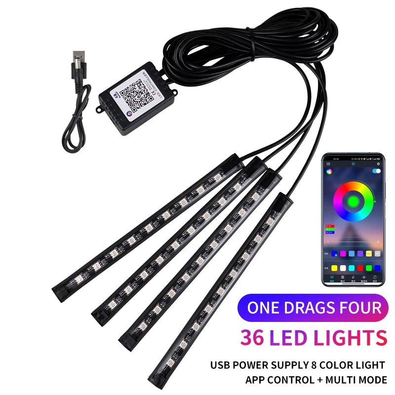 Neon LED Car Interior Ambient Foot Strip Light Kit Accessories RGB Backlight Remote - Maxwell shop