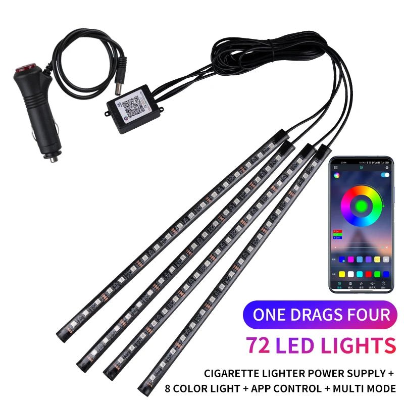 Neon LED Car Interior Ambient Foot Strip Light Kit Accessories RGB Backlight Remote - Maxwell shop