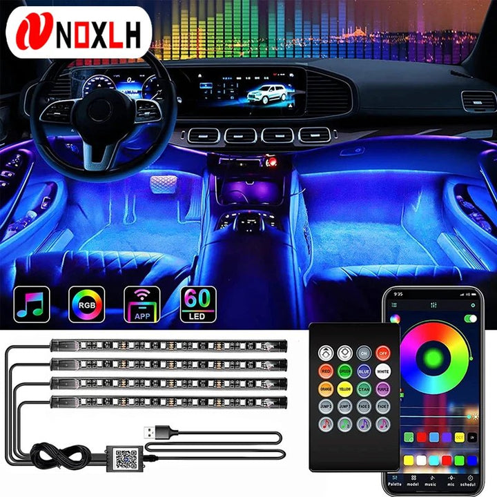 Neon LED Car Interior Ambient Foot Strip Light Kit Accessories RGB Backlight Remote - Maxwell shop