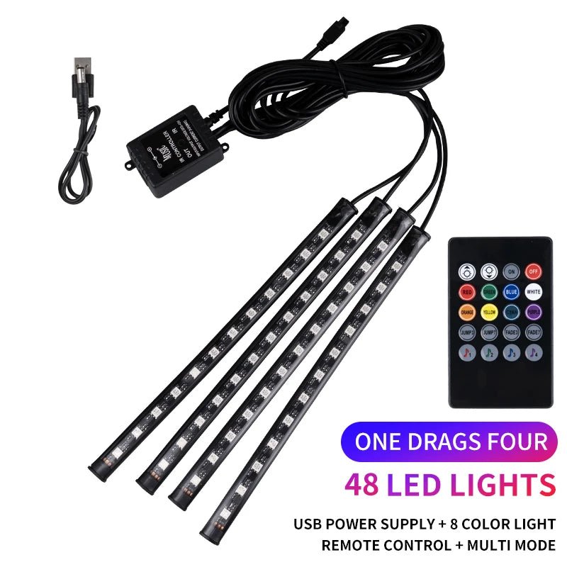 Neon LED Car Interior Ambient Foot Strip Light Kit Accessories RGB Backlight Remote - Maxwell shop