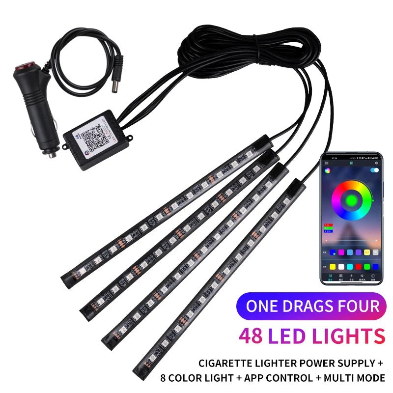 Neon LED Car Interior Ambient Foot Strip Light Kit Accessories RGB Backlight Remote - Maxwell shop