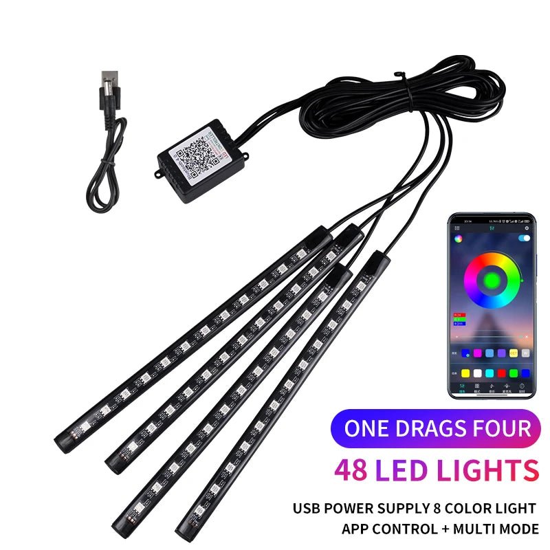 Neon LED Car Interior Ambient Foot Strip Light Kit Accessories RGB Backlight Remote - Maxwell shop