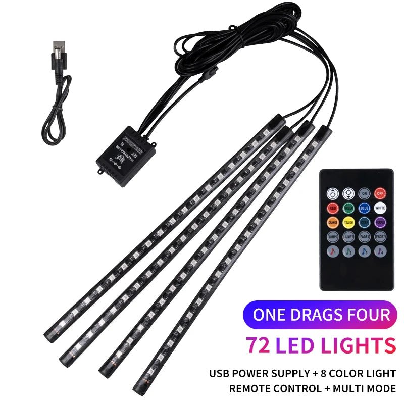 Neon LED Car Interior Ambient Foot Strip Light Kit Accessories RGB Backlight Remote - Maxwell shop