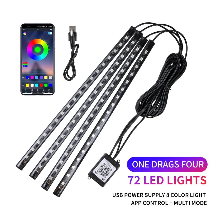 Neon LED Car Interior Ambient Foot Strip Light Kit Accessories RGB Backlight Remote - Maxwell shop