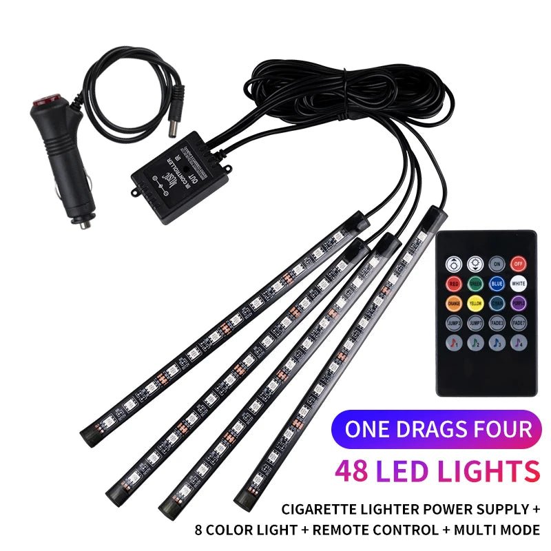 Neon LED Car Interior Ambient Foot Strip Light Kit Accessories RGB Backlight Remote - Maxwell shop