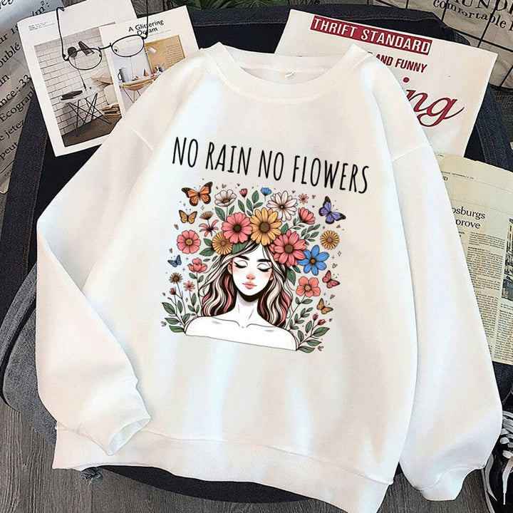 No Rain No Flower Umbrella Printed Sweatshirt Mental Health Hoodie Female - Maxwell shop