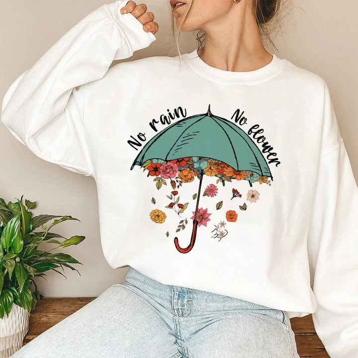No Rain No Flower Umbrella Printed Sweatshirt Mental Health Hoodie Female - Maxwell shop