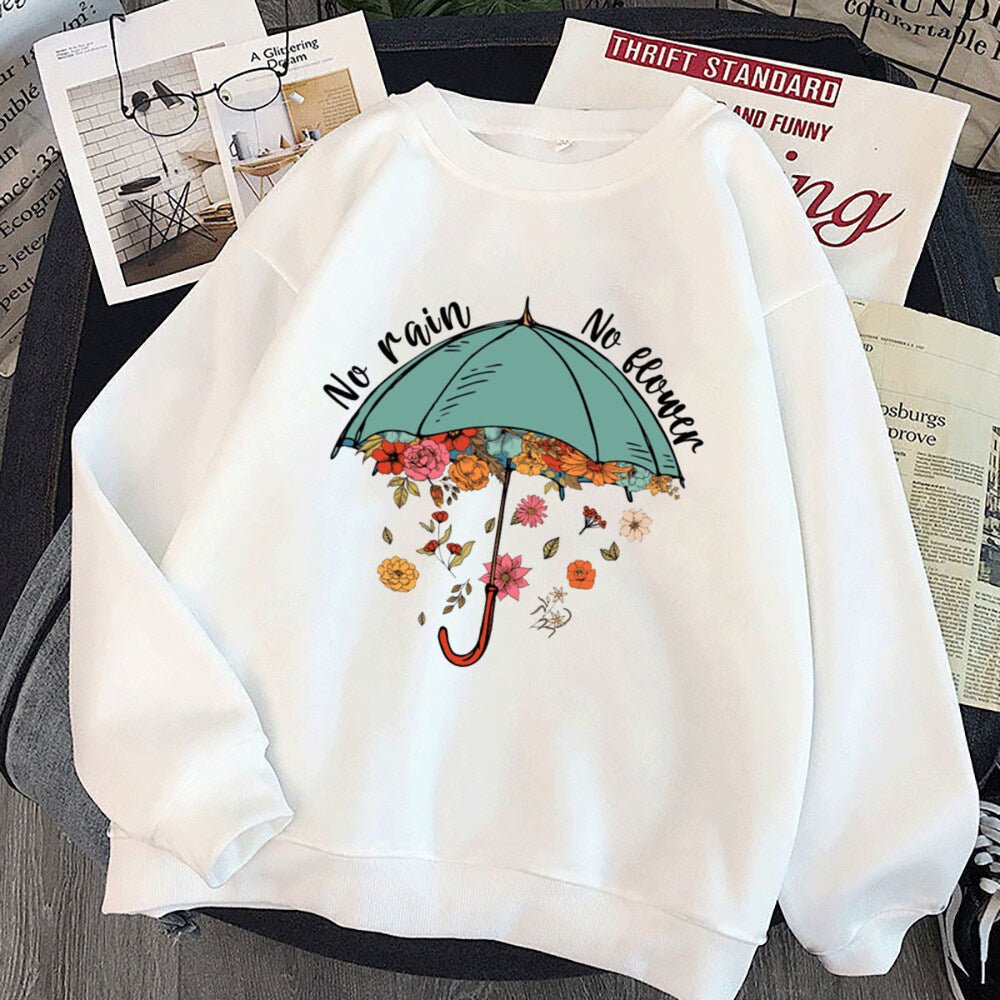 No Rain No Flower Umbrella Printed Sweatshirt Mental Health Hoodie Female - Maxwell shop