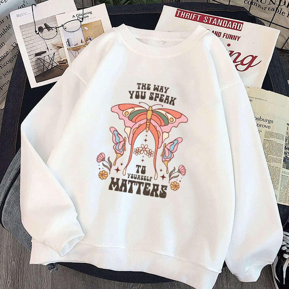 No Rain No Flower Umbrella Printed Sweatshirt Mental Health Hoodie Female - Maxwell shop