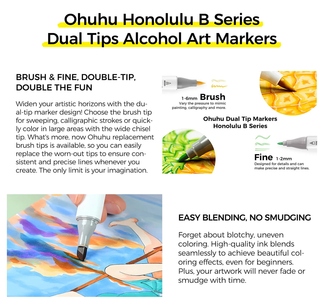 Ohuhu Honolulu B Marker Pen Set Color Markers Alcohol Art Markers Refillable - Maxwell shop