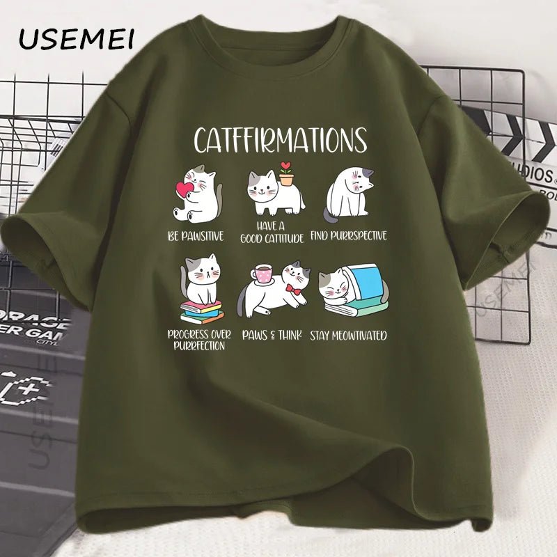 Positive Cats Catffirmations T-Shirt for Men Women Cat Lover Teacher T Shirt Funny - Maxwell shop