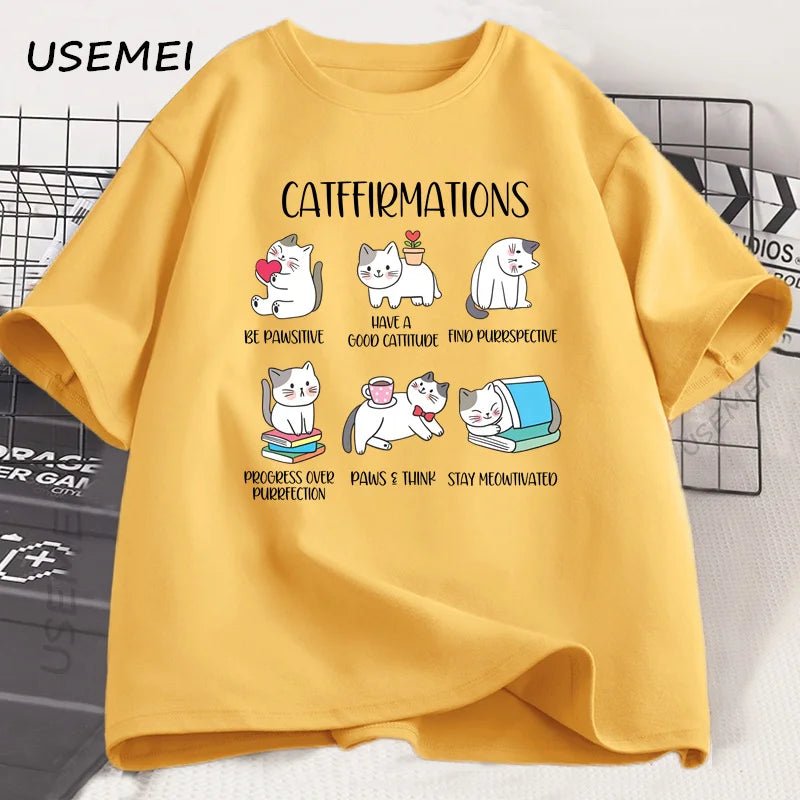 Positive Cats Catffirmations T-Shirt for Men Women Cat Lover Teacher T Shirt Funny - Maxwell shop