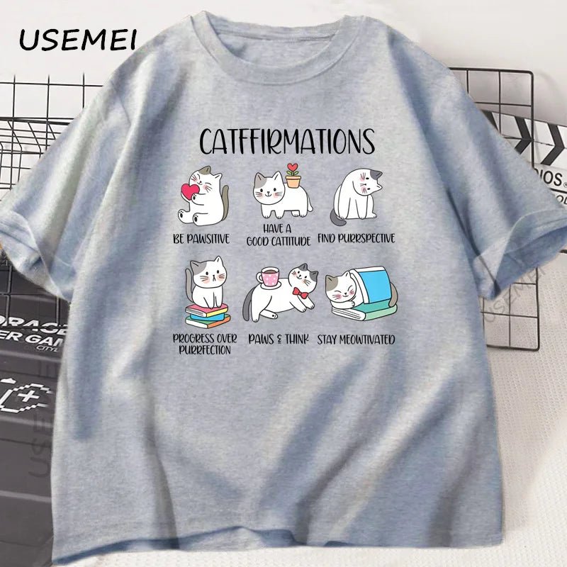 Positive Cats Catffirmations T-Shirt for Men Women Cat Lover Teacher T Shirt Funny - Maxwell shop