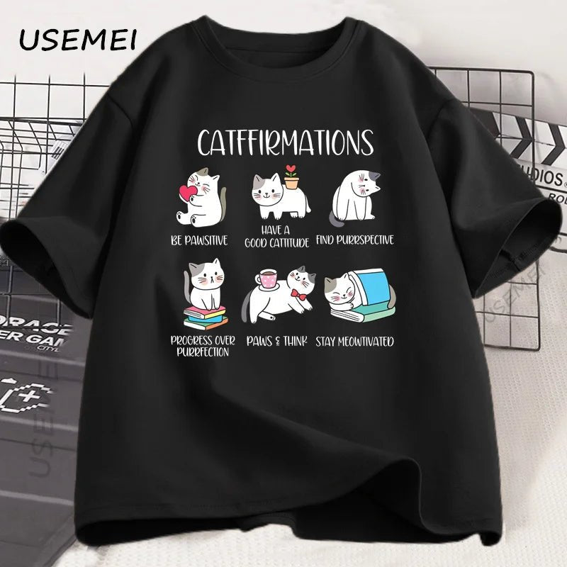 Positive Cats Catffirmations T-Shirt for Men Women Cat Lover Teacher T Shirt Funny - Maxwell shop