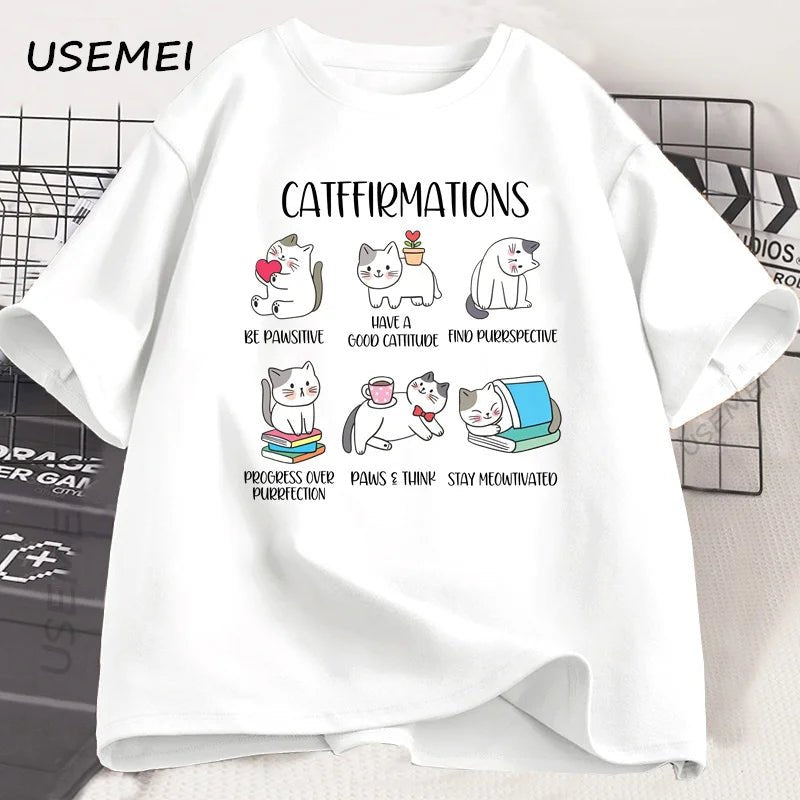 Positive Cats Catffirmations T-Shirt for Men Women Cat Lover Teacher T Shirt Funny - Maxwell shop