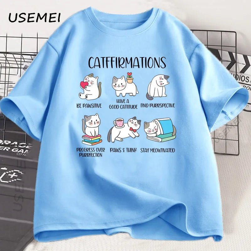 Positive Cats Catffirmations T-Shirt for Men Women Cat Lover Teacher T Shirt Funny - Maxwell shop