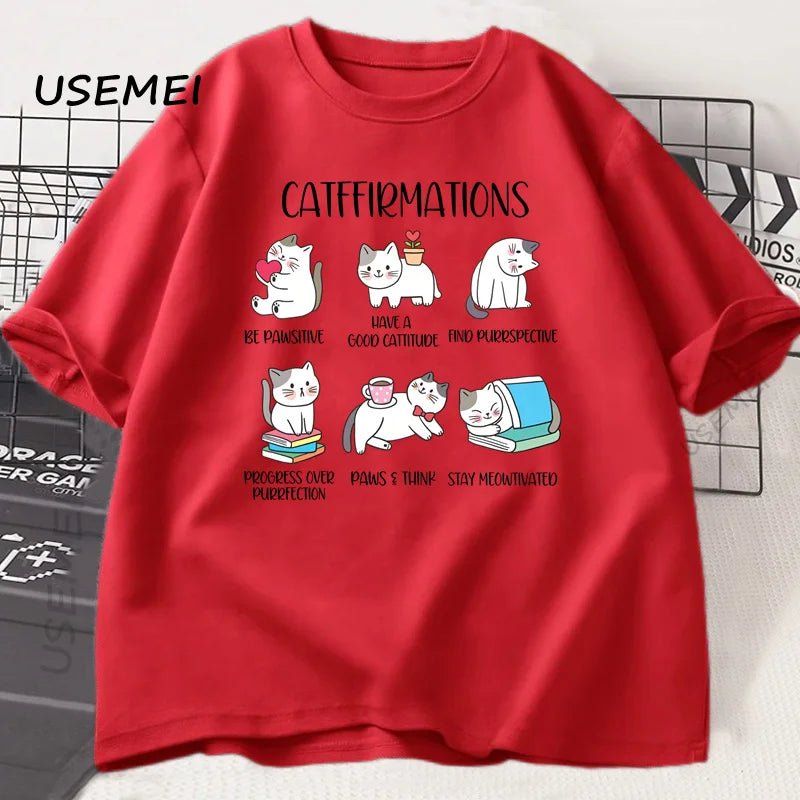 Positive Cats Catffirmations T-Shirt for Men Women Cat Lover Teacher T Shirt Funny - Maxwell shop