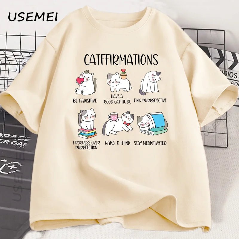 Positive Cats Catffirmations T-Shirt for Men Women Cat Lover Teacher T Shirt Funny - Maxwell shop
