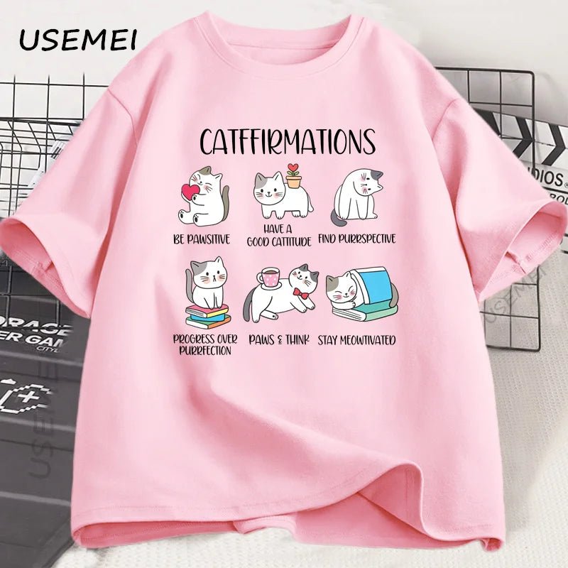 Positive Cats Catffirmations T-Shirt for Men Women Cat Lover Teacher T Shirt Funny - Maxwell shop