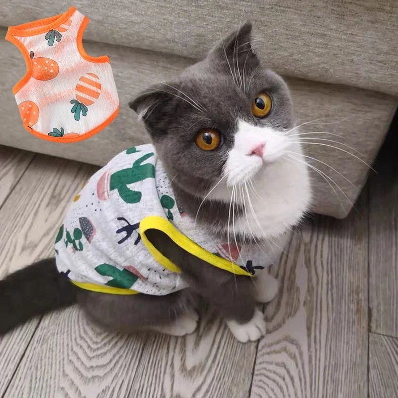 Sunscreen Clothes for Cats Summer Pet Vest Cute Print Cat Puppy Clothing Ultra-thin - Maxwell shop