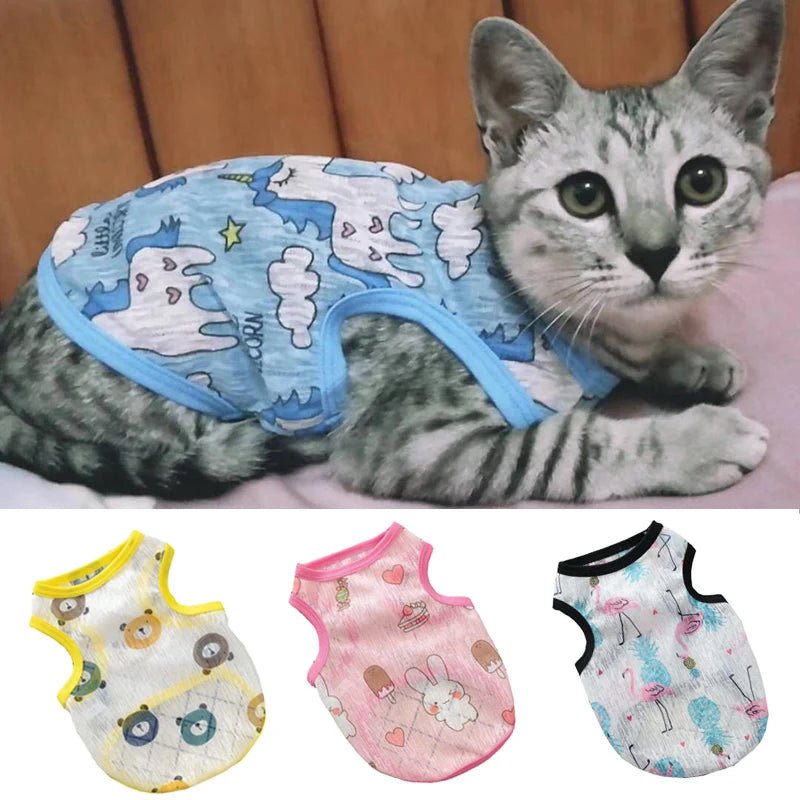 Sunscreen Clothes for Cats Summer Pet Vest Cute Print Cat Puppy Clothing Ultra-thin - Maxwell shop