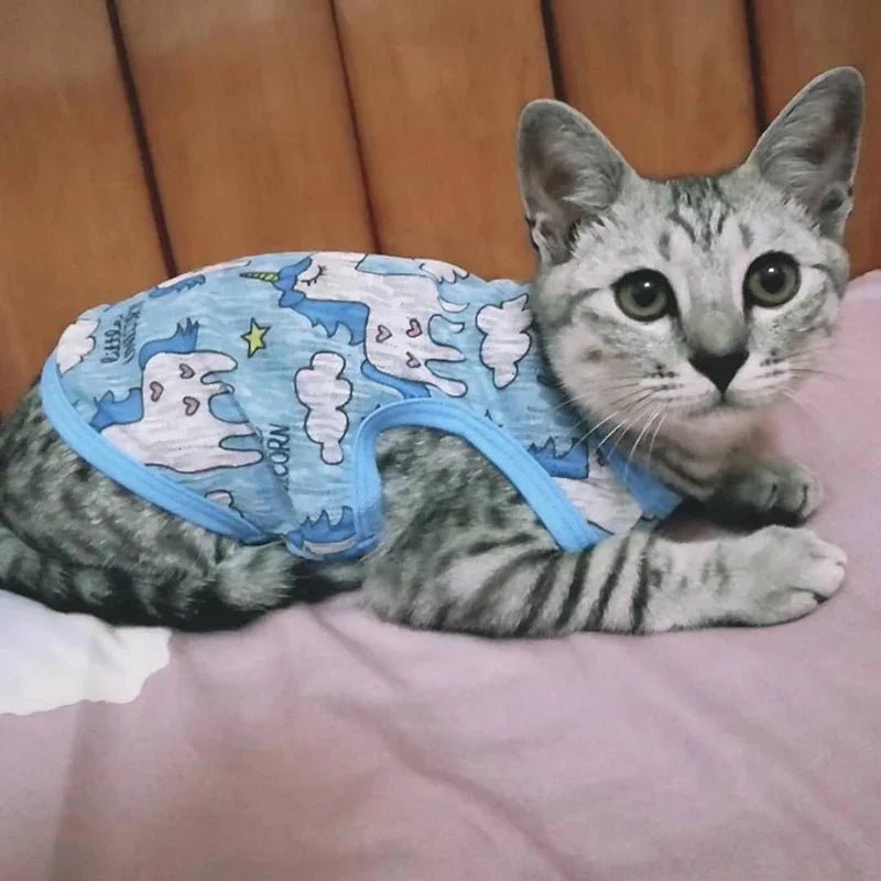 Sunscreen Clothes for Cats Summer Pet Vest Cute Print Cat Puppy Clothing Ultra-thin - Maxwell shop