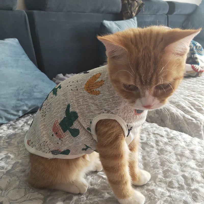 Sunscreen Clothes for Cats Summer Pet Vest Cute Print Cat Puppy Clothing Ultra-thin - Maxwell shop